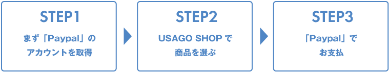 「Paypal」登録→商品選択→お支払→商品を国内に転送